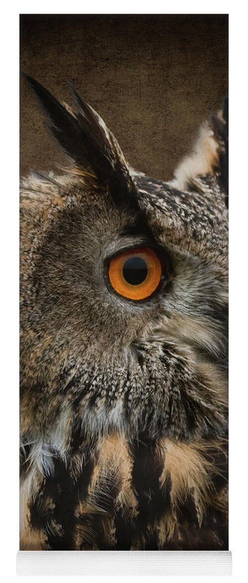 Owls Yoga Mat featuring the digital art Portrait of an eagle owl in brown by Marjolein Van Middelkoop