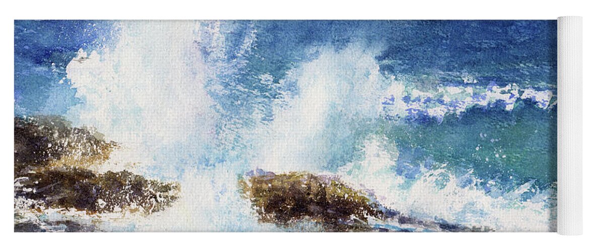 Ocean Yoga Mat featuring the painting Pounding Surf by Wendy Keeney-Kennicutt