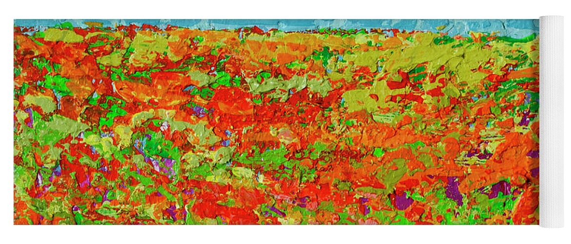 Sky Painting Yoga Mat featuring the painting Prairie of WildFlower Field - Modern Impressionist Artwork by Patricia Awapara
