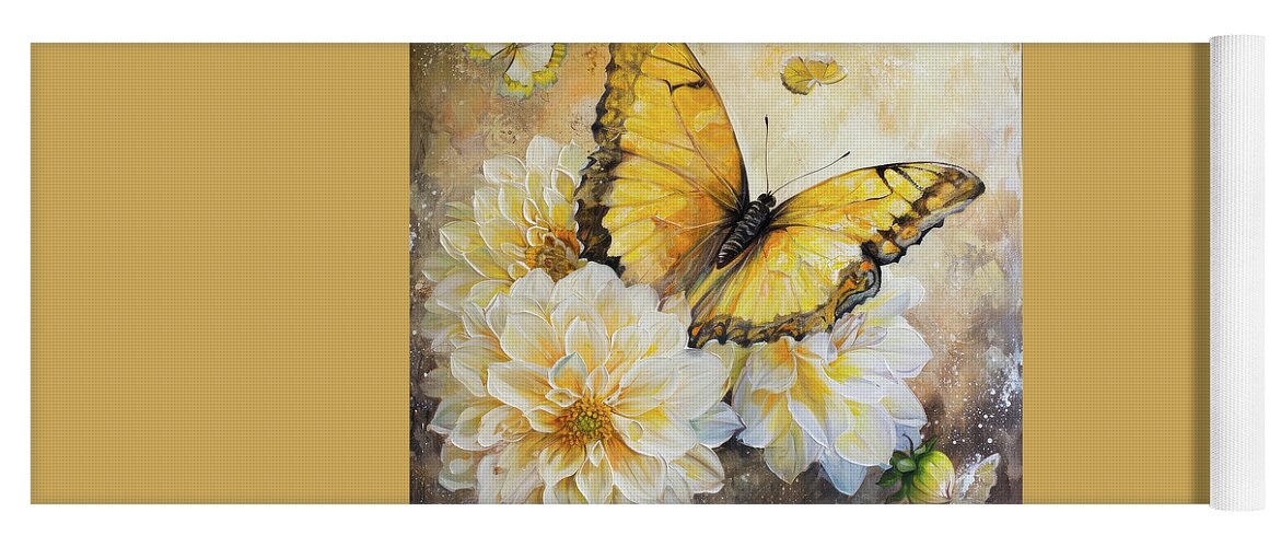 Butterfly Yoga Mat featuring the painting Pretty Yellow Butterfly by Tina LeCour