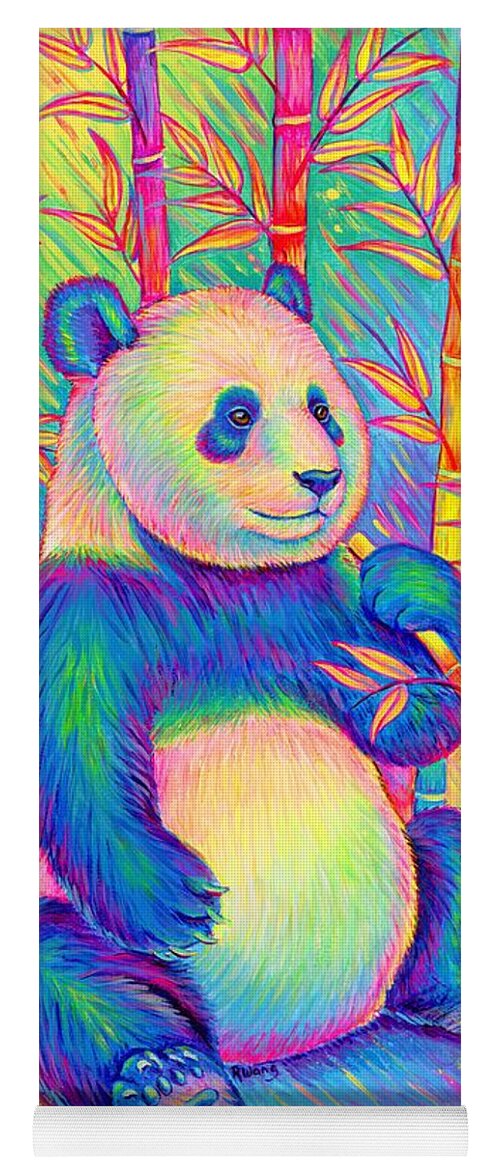 Panda Yoga Mat featuring the painting Psychedelic Rainbow Panda by Rebecca Wang