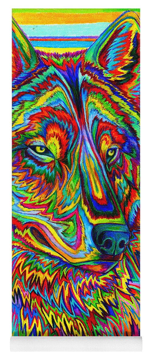 Psychedelic Yoga Mat featuring the drawing Psychedelic Wolf by Rebecca Wang