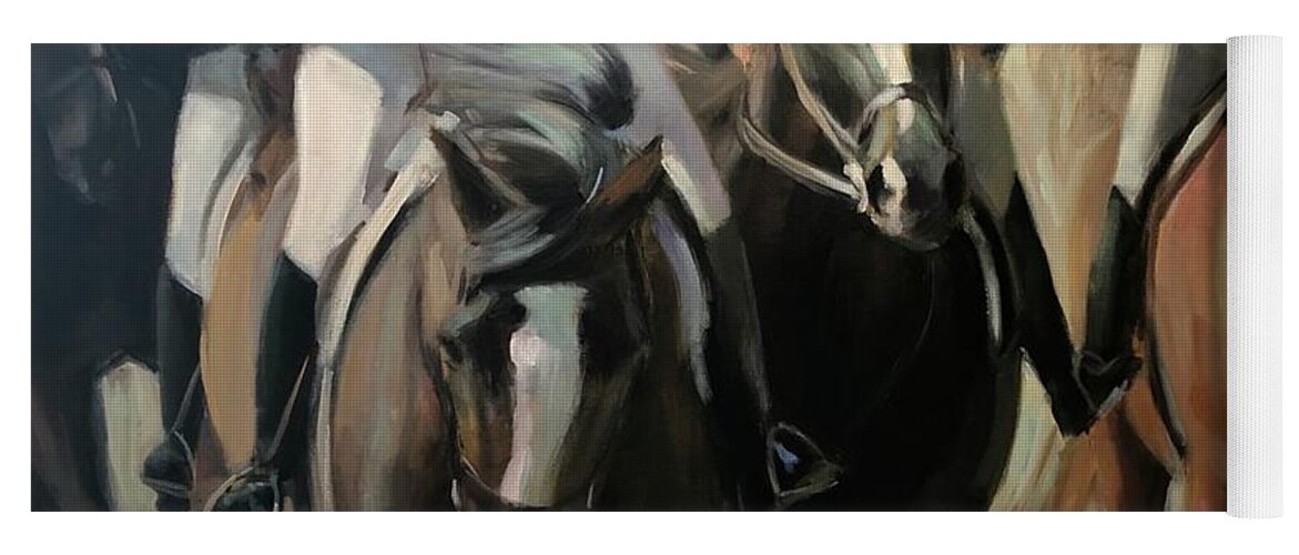 Horse Horses Foxhunt Animals Equestrian Oil Painting Contemporary Yoga Mat featuring the painting Pulling on the rein by Susan Bradbury