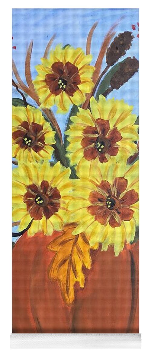 Acrylic Painting Yoga Mat featuring the painting Pumpkins and Flowers by Karen Buford