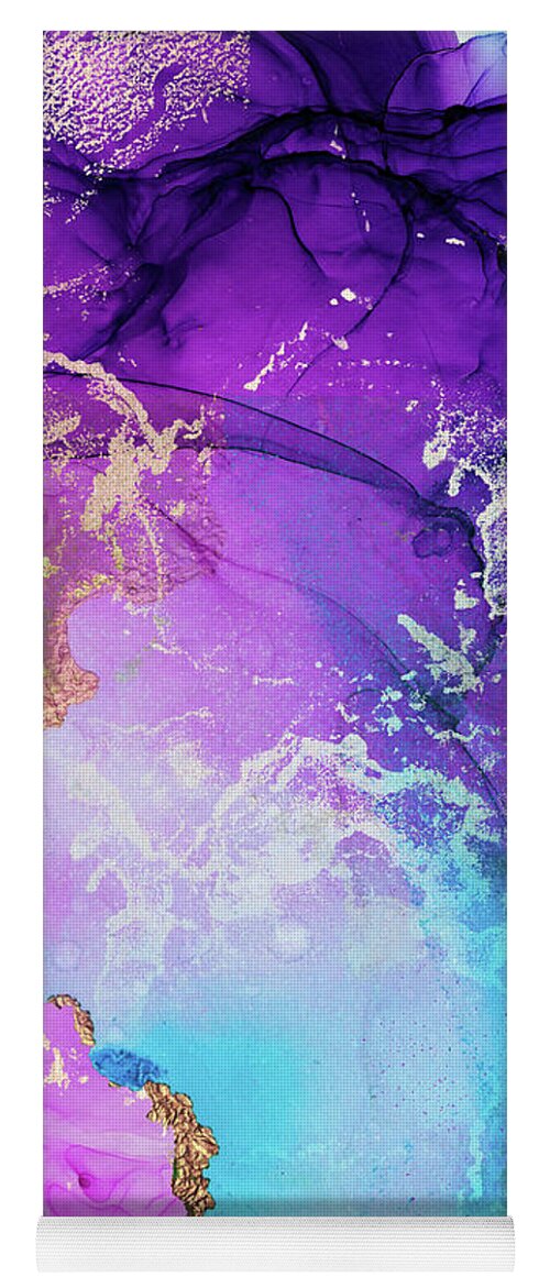 Purple Yoga Mat featuring the painting Purple, Blue And Gold Metallic Abstract Watercolor Art by Modern Art