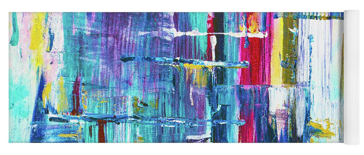 Square Yoga Mat featuring the painting Purple Blue Square Abstract by Joanne Herrmann
