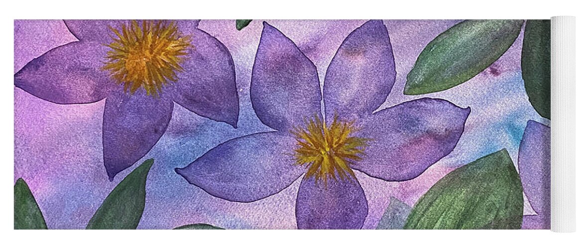 Purple Flowers Yoga Mat featuring the painting Purple Flowers by Lisa Neuman