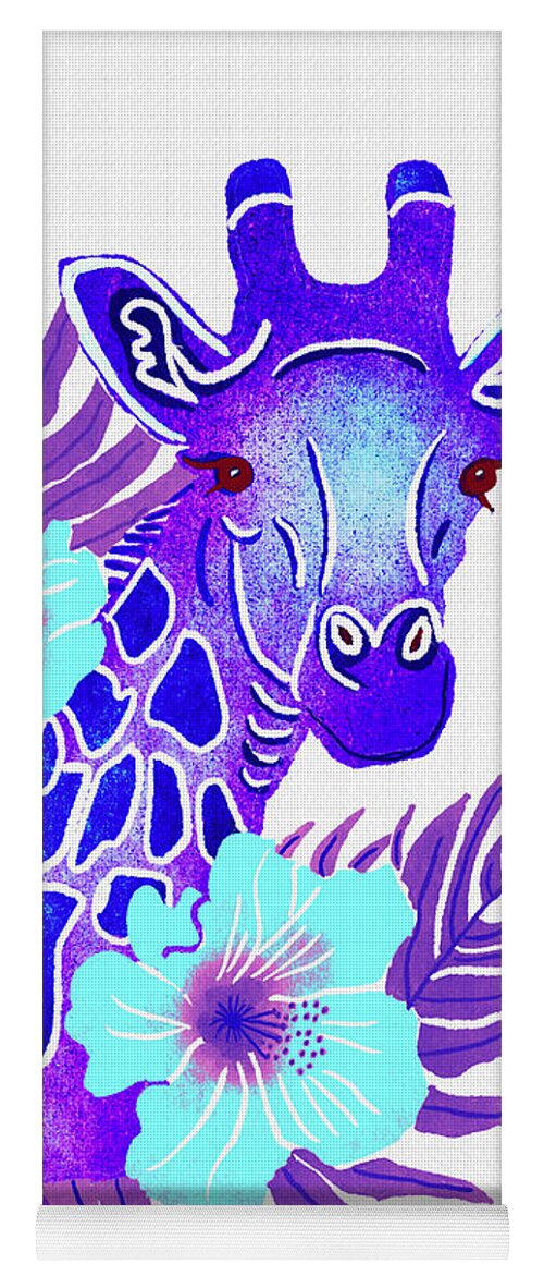 Purple Yoga Mat featuring the painting Purple Giraffe Tropical Jungle Safari by Christina Wedberg