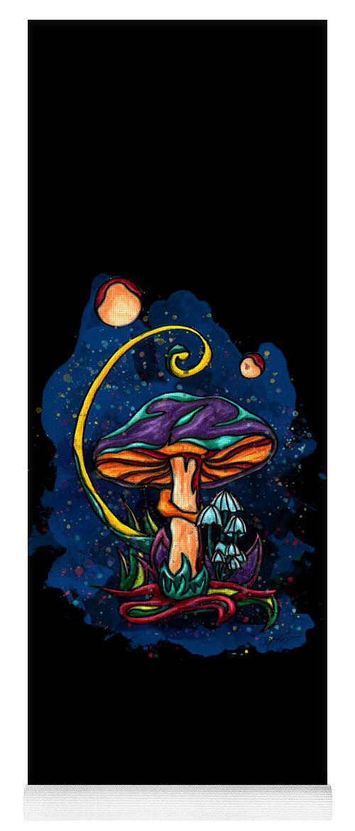 Purple Mushroom Yoga Mat featuring the painting Purple mushroom by night, magic mushroom by Nadia CHEVREL