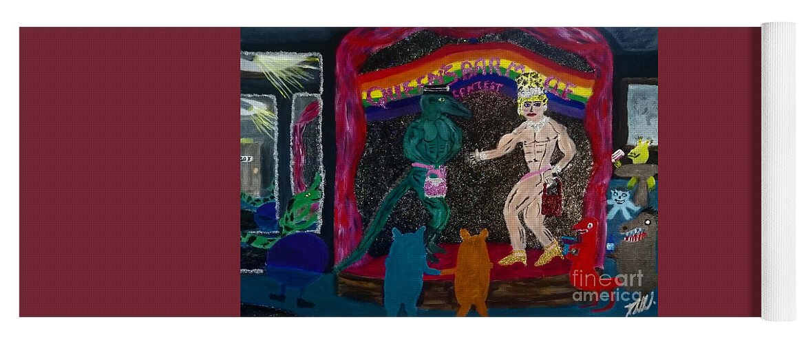 Lgbtq Yoga Mat featuring the painting Queens bar muscle contest by David Westwood