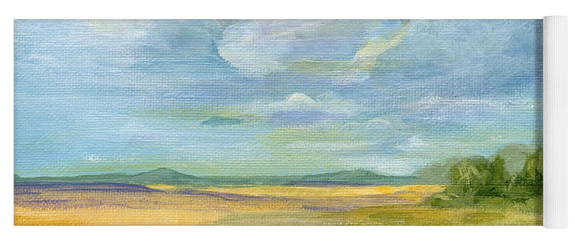 Landscape Yoga Mat featuring the painting Quiet - Nebraska Skies by Annie Troe