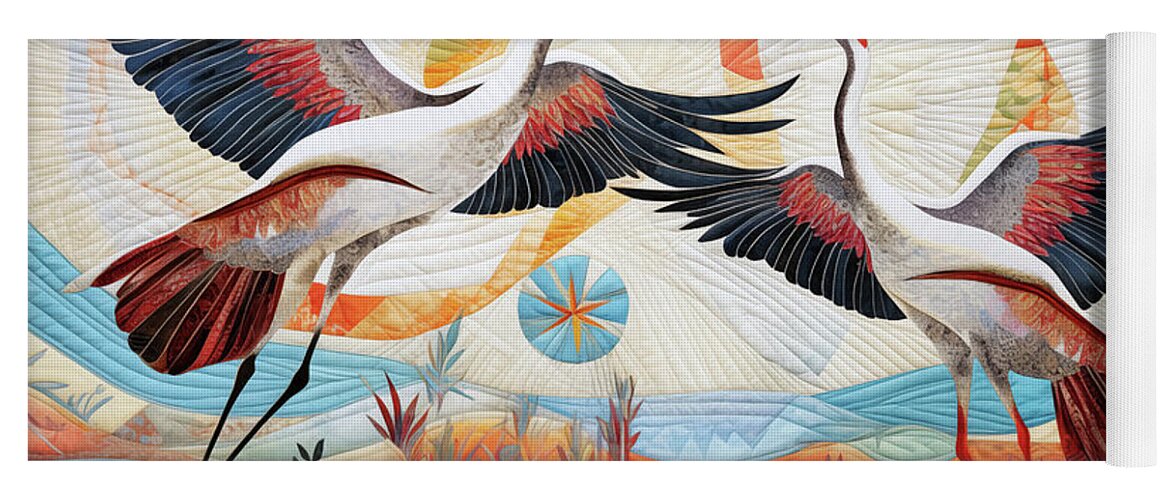 Quilted Cranes Yoga Mat by Jacky Gerritsen - Fine Art America