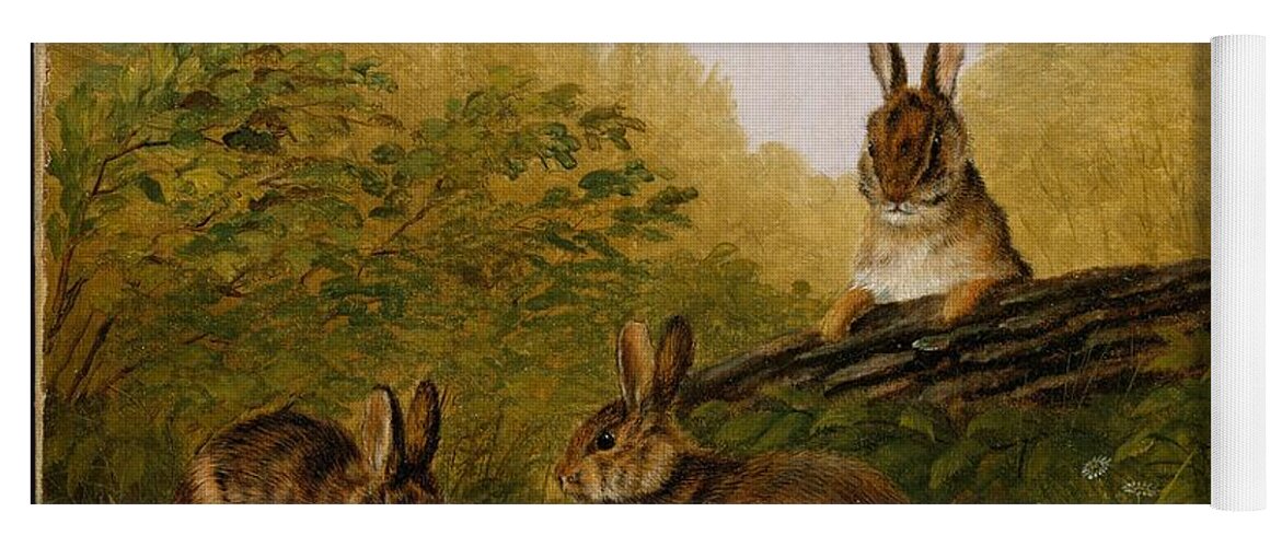 Vintage Yoga Mat featuring the painting Rabbits on a Log 1897 Arthur Fitzwilliam Tait American, born England by MotionAge Designs