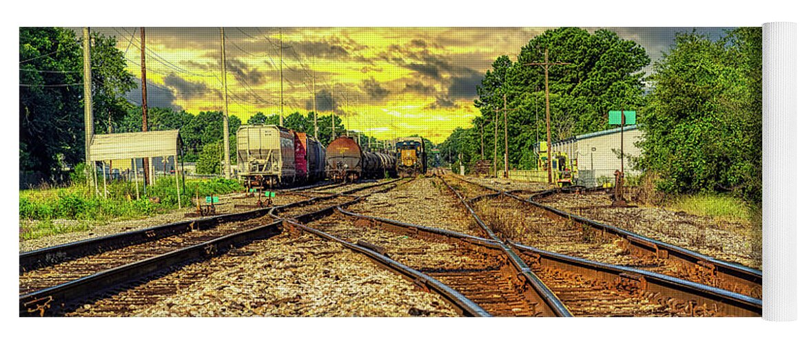 Railroads Yoga Mat featuring the photograph Railroad Sunset by DB Hayes