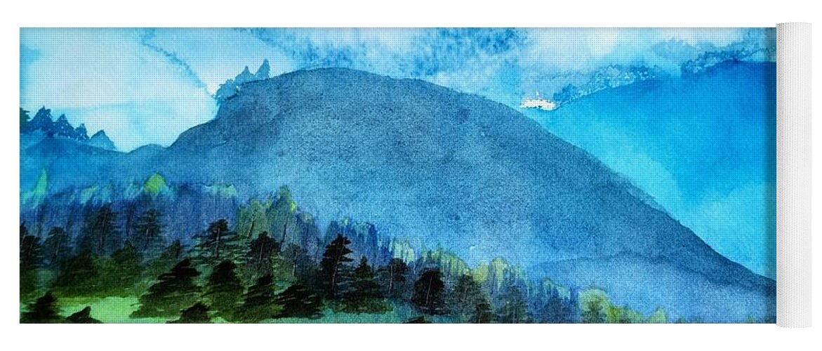  Rain Yoga Mat featuring the painting Rain in the Mountains by Shady Lane Studios-Karen Howard
