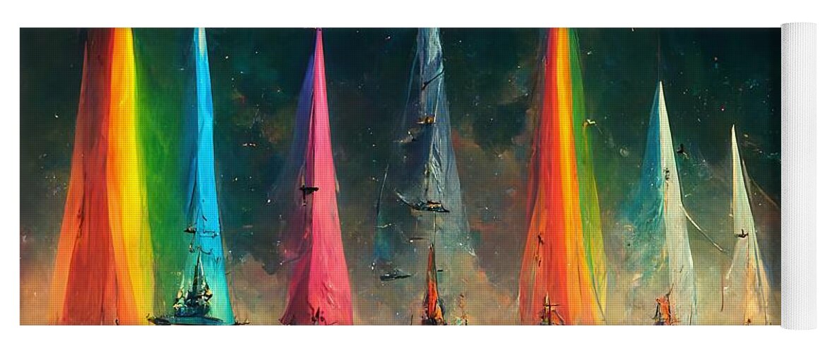 Sailing Yoga Mat featuring the digital art Rainbow Fleet by Nickleen Mosher