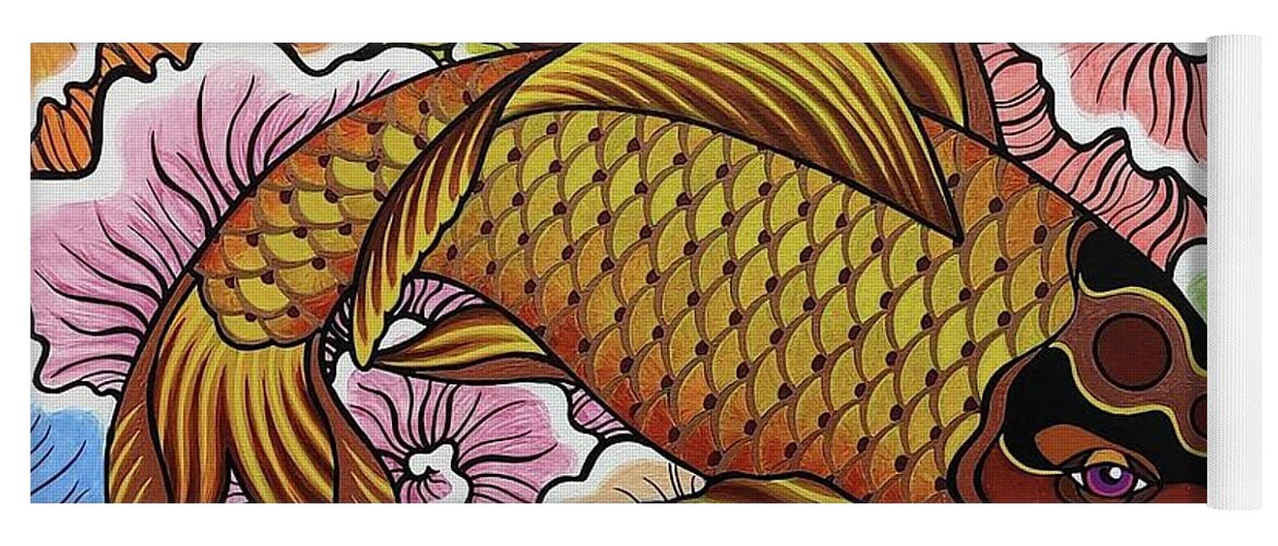  Yoga Mat featuring the painting Rainbow Koi Fish by Bryon Stewart