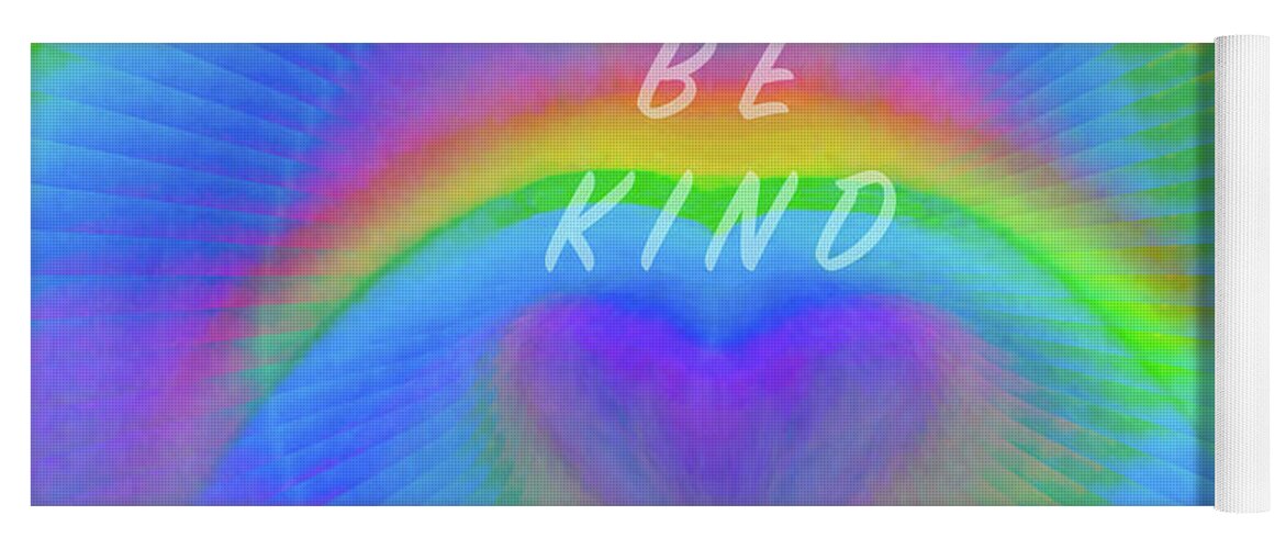 #bekind #bekindtooneanother #ellendegeneres #theellenshow #heart #love #customfacemask #facemask #mask #clothfacemask #facecovering #facemasksforsale #maskforsale #fashionablemask #covidmask #facecover #washablemask #rainbow #rainbowmask #rainbowfacemask #whenitrainslookforrainbows #bearainbowinthestorm #colorful #art #stayathome #nurse #nursegift #doctor #doctorgift #healthcareworkergift #gift #ppe #covid19 #coronavirus #lgbtq #pride #gaypride #togetheralone #nystrong #nytough Yoga Mat featuring the digital art Rainbow Love - Be Kind Face Mask by Artistic Mystic
