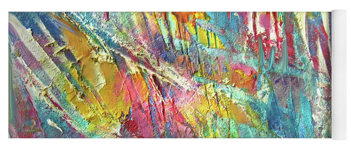 Coloroful Abstract Yoga Mat featuring the painting Rainbow Rain by Jean Batzell Fitzgerald