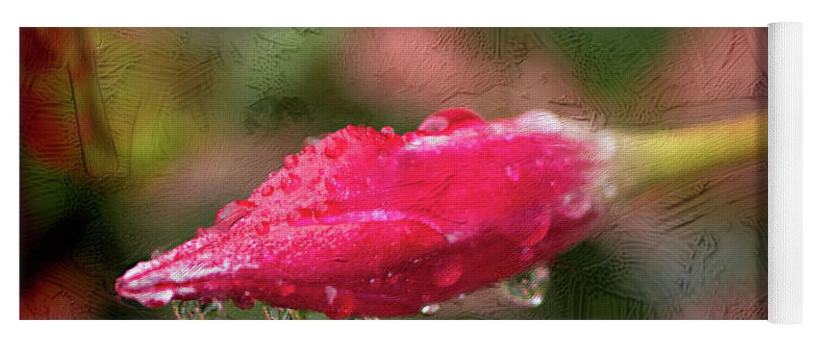 Raindrops Yoga Mat featuring the photograph Raindrops on a red rose - Digital Painting by Cordia Murphy