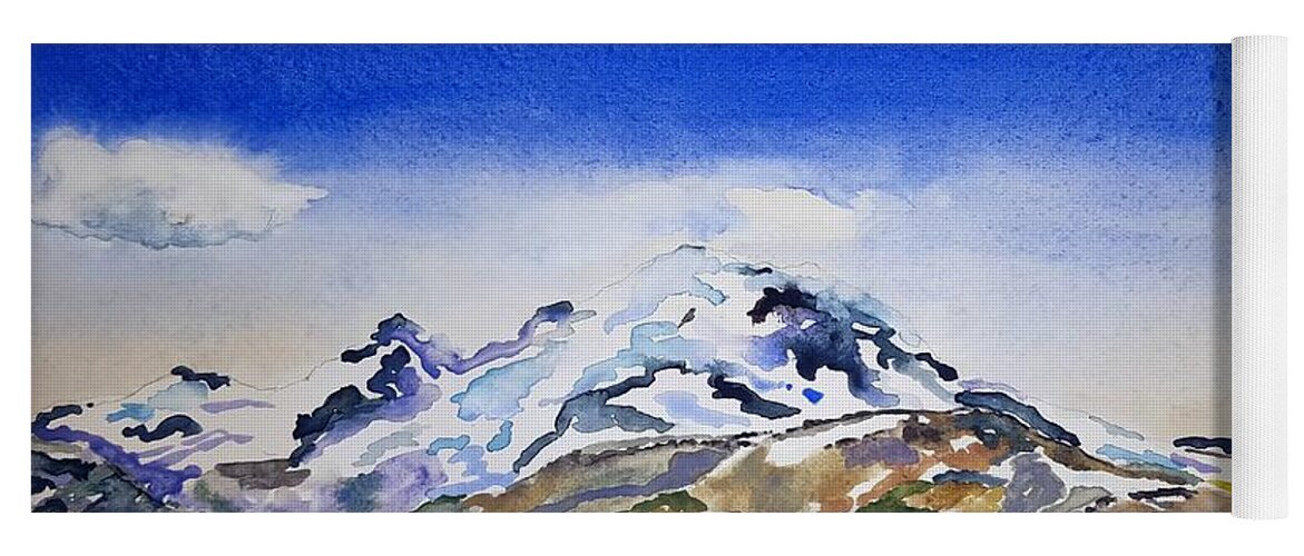 Watercolor Yoga Mat featuring the painting Rainier Panorama by John Klobucher