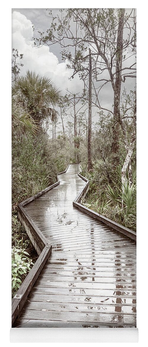 Clouds Yoga Mat featuring the photograph Rainy Reflections on the Boardwalk Trail in Soft Tones by Debra and Dave Vanderlaan