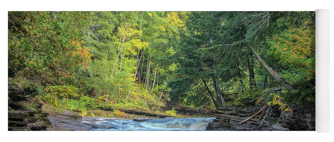 Porcupine Wilderness State Park Yoga Mat featuring the photograph Rapids on the Presque Isle River by Robert Carter