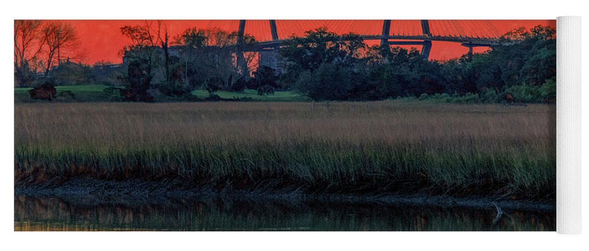 Charleston Yoga Mat featuring the photograph Ravenel Bridge Sunset by Marcy Wielfaert