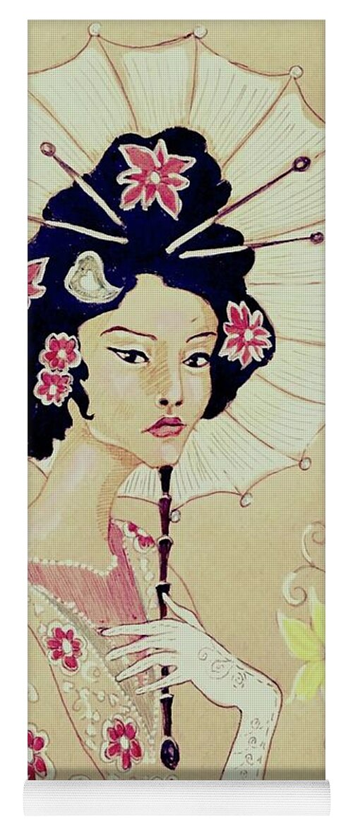 Geisha Yoga Mat featuring the drawing Real beauty by Lana Sylber
