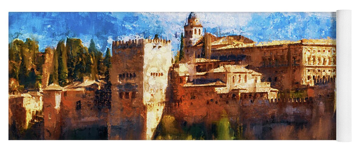 Granada Yoga Mat featuring the painting Recuerdos de la Alhambra - 03 by AM FineArtPrints