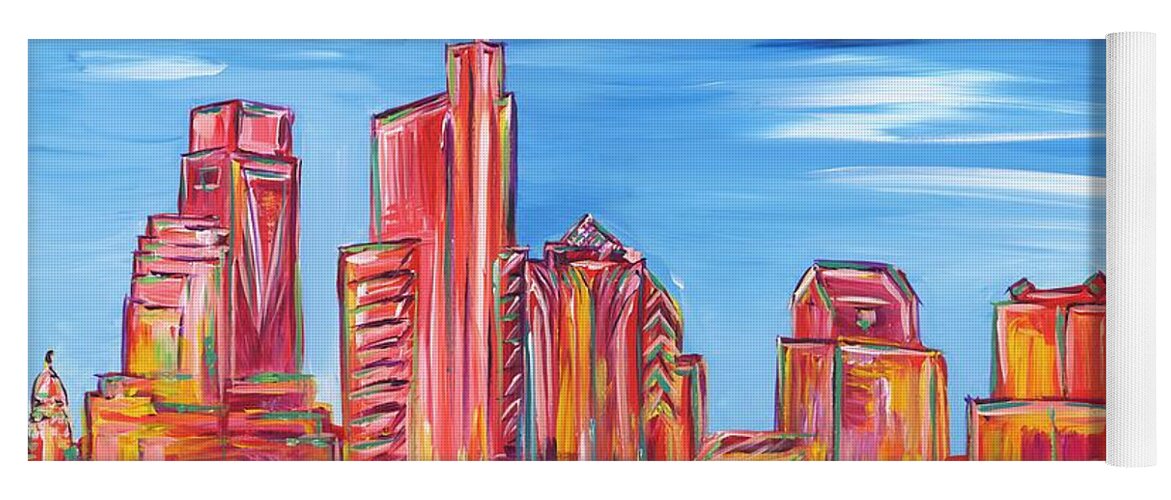 Philly Yoga Mat featuring the painting Red and Blue Philadelphia Skyline by Britt Miller