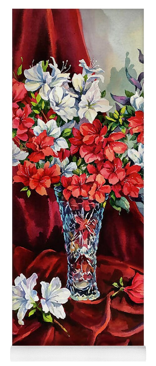 Still Life Yoga Mat featuring the painting Red and White Azaleas by Maria Rabinky