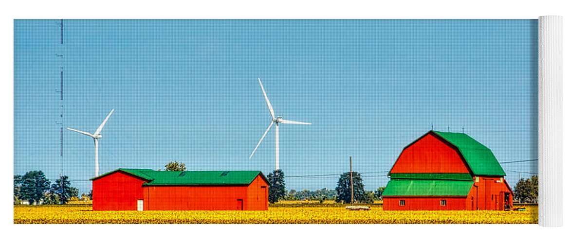 Barns Yoga Mat featuring the photograph Red barns in Lake Erie area, Ontario, Canada by Tatiana Travelways