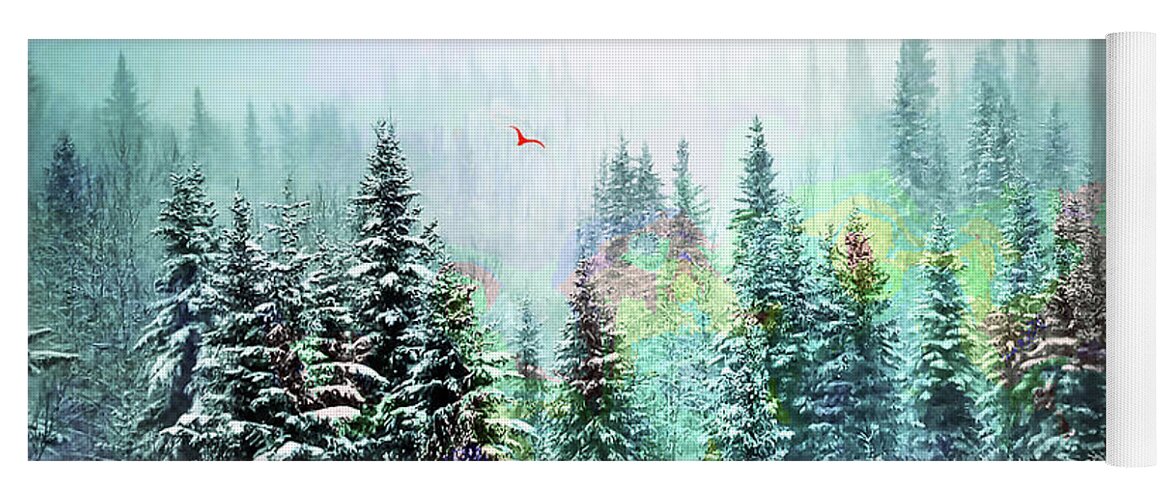 Winter Yoga Mat featuring the digital art Red Bird by CHAZ Daugherty