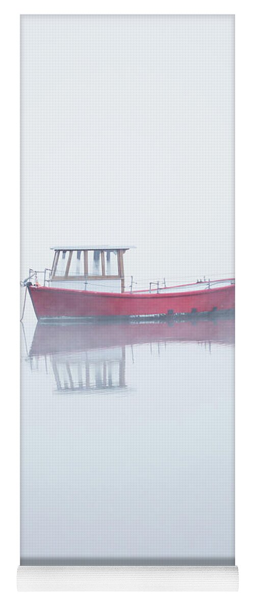 Red Boat Yoga Mat featuring the photograph Red Boat in the Mist, Coniston Water by Anita Nicholson