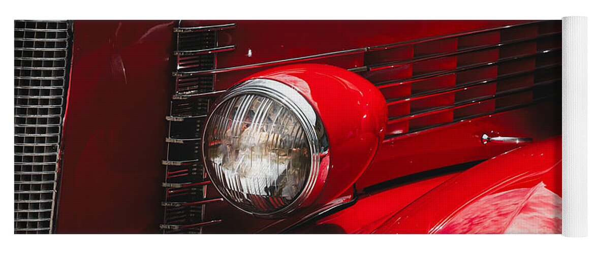 Classic Car Yoga Mat featuring the photograph Red Lasalle by Carrie Hannigan