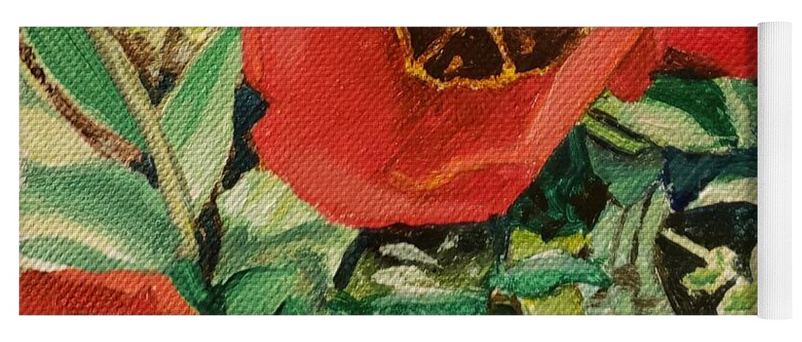 Red Yoga Mat featuring the painting Red Tulips by Merana Cadorette