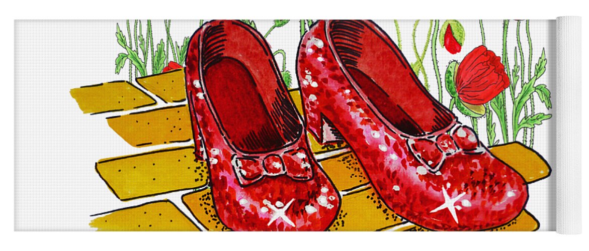 Wizard Of Oz Yoga Mat featuring the painting Red Watercolor Poppies Follow Your Dreams Ruby Red Dorothy Slippers Wizard Of Oz by Irina Sztukowski