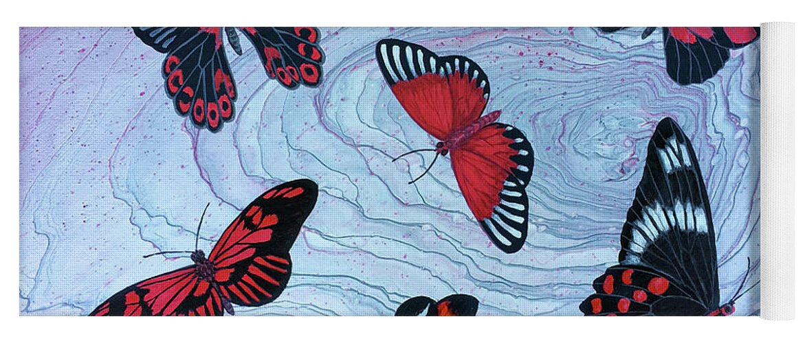 Butterflies Yoga Mat featuring the painting Red Wings by Lucy Arnold