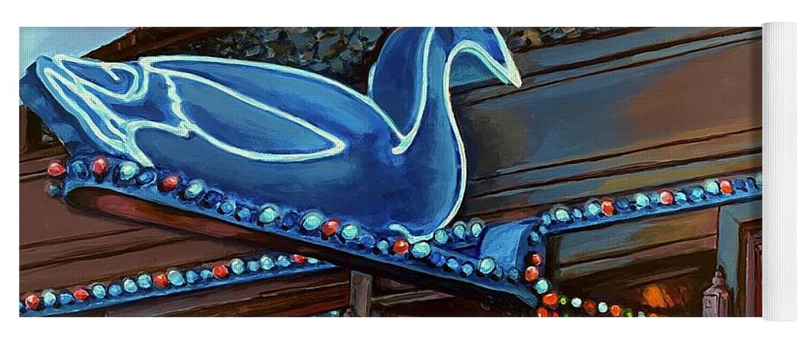 Blue Goose Saloon Yoga Mat featuring the painting Reds Blue Goose Saloon by Les Herman