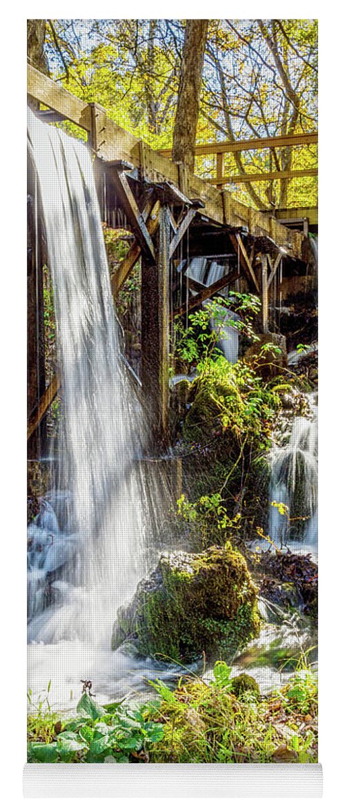 Waterfall Yoga Mat featuring the photograph Reeds Spring Mill Trough Waterfall by Jennifer White