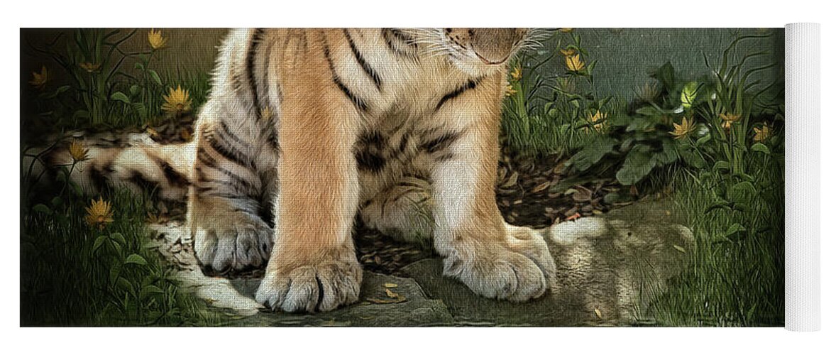 Tiger Yoga Mat featuring the digital art Reflecting by Maggy Pease