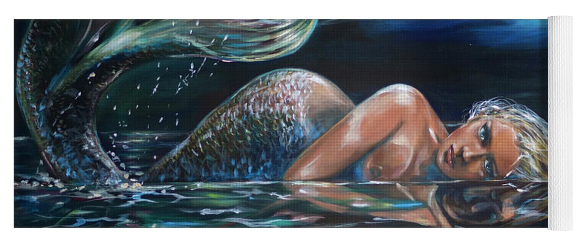 Mermaids Yoga Mat featuring the painting Reflection by Linda Olsen