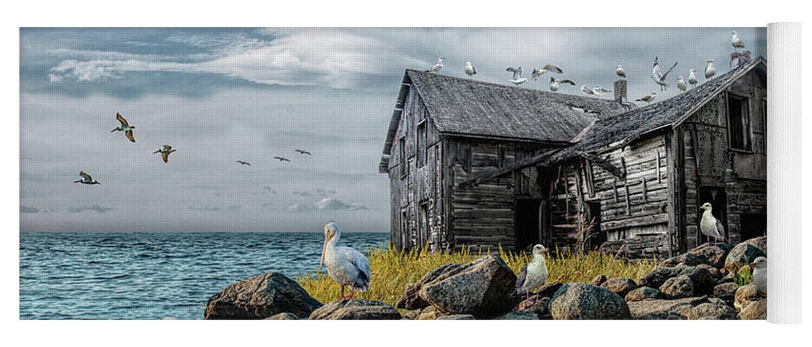 Gull Yoga Mat featuring the photograph Rendezvous at the Old House by Randall Nyhof