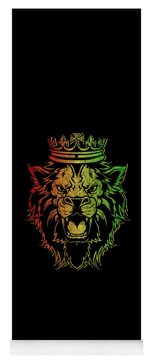 Cool Yoga Mat featuring the digital art Retro Lion of Judah Rastafarian by Flippin Sweet Gear