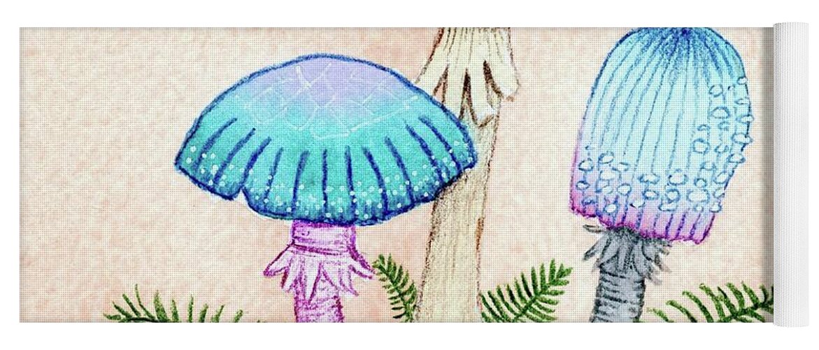 Retro Mushrooms Yoga Mat featuring the painting Retro Mushrooms 2 by Donna Mibus