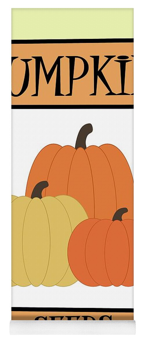 Retro Yoga Mat featuring the digital art Retro Seed Packet Pumpkin by Donna Mibus