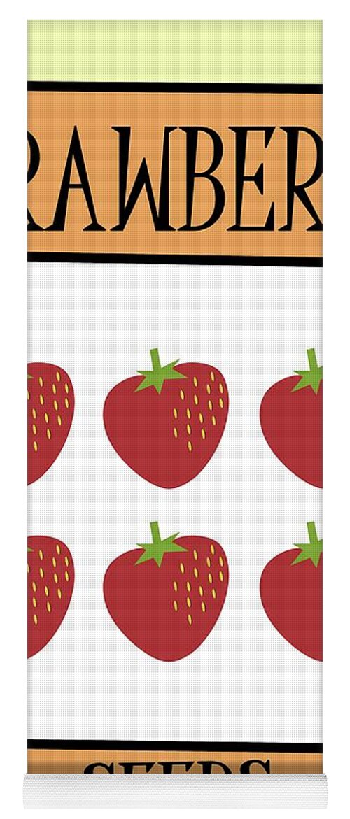 Retro Yoga Mat featuring the digital art Retro Seed Packet Strawberries by Donna Mibus