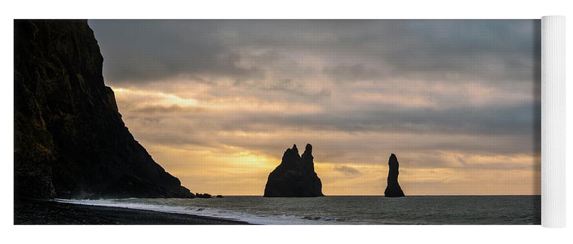 Iceland Yoga Mat featuring the photograph Reynisfjara Beach and Reynisdrangar Iceland by Catherine Reading