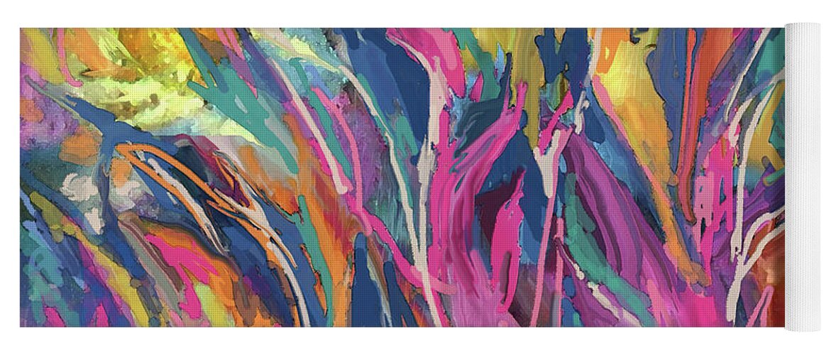 Colorful Abstract Yoga Mat featuring the digital art Rainbow Garden by Jean Batzell Fitzgerald